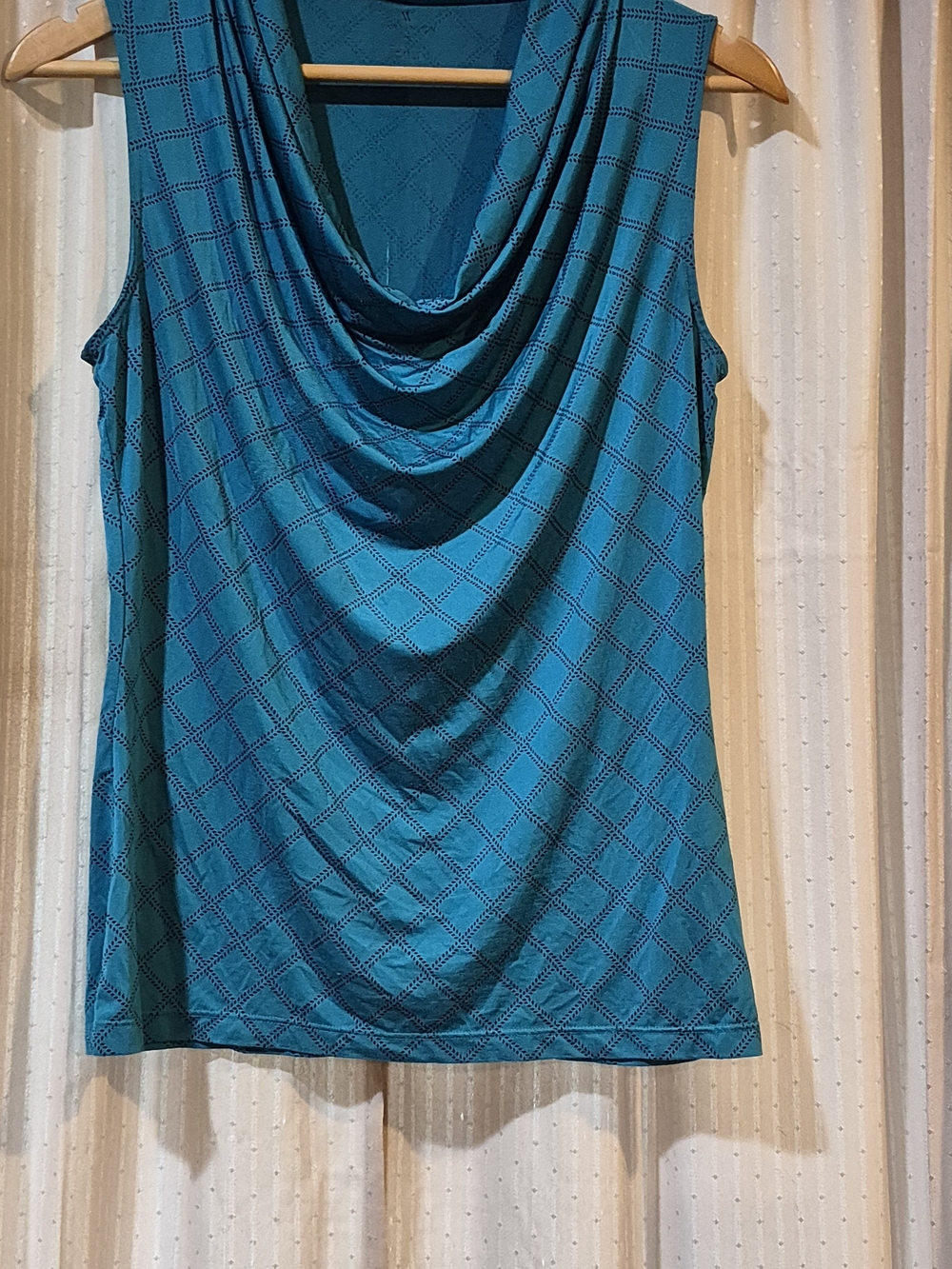 Worthington Teal Cowl Neck Tank Top Medium Geometric Pattern Shell Blouse